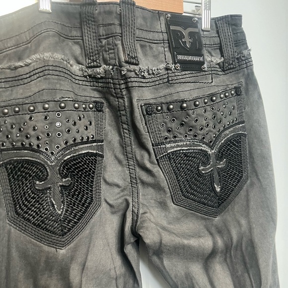 Rock Revival Armory Biker Faded Gray Distressed
Embellished Jeans - Picture 8 of 17